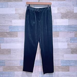FRNCH PARIS Velvet Pleated Trousers Green Elastic Waist Work Career Womens Small